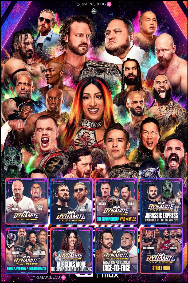 AEW_Blog's tweet image. #AEWDynamite is LIVE, TONIGHT! Title Tuesday!
TUESDAY Night Dynamite! It’s a @dailysplace Homecoming for All Elite Wrestling.

Who will answer Mercedes One&apos;s TBS Open Challenge?
And... Will we have more surprises tonight?👀