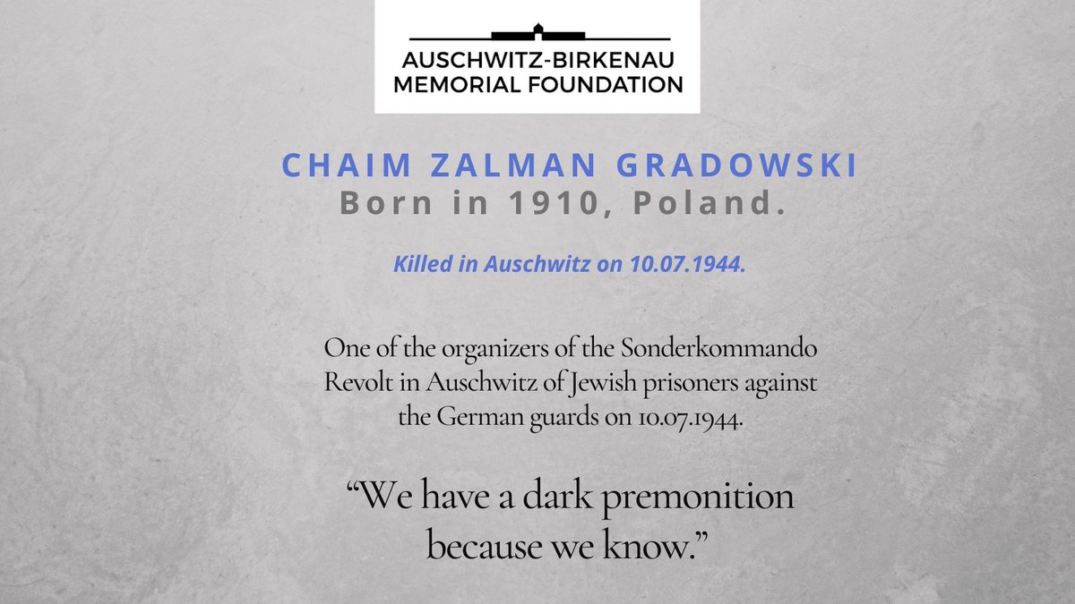 On October 7, 1944, the Sonderkommando at Auschwitz-Birkenau rose in revolt, sabotaging Crematorium IV and paying with their lives for an act of conscience and courage. Among those who documented the truth for us was Chaim Załmen Gradowski, who buried testimony near the