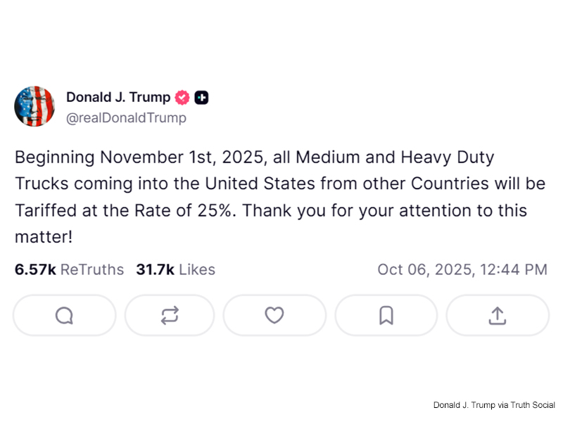 Land_Line_Mag's tweet image. President Trump says the 25% #tariffs on heavy #trucks would protect U.S. truck manufacturers. However, ATA voiced concerns about cost increases. #truckers #truckerlife
landline.media/trump-issues-2…