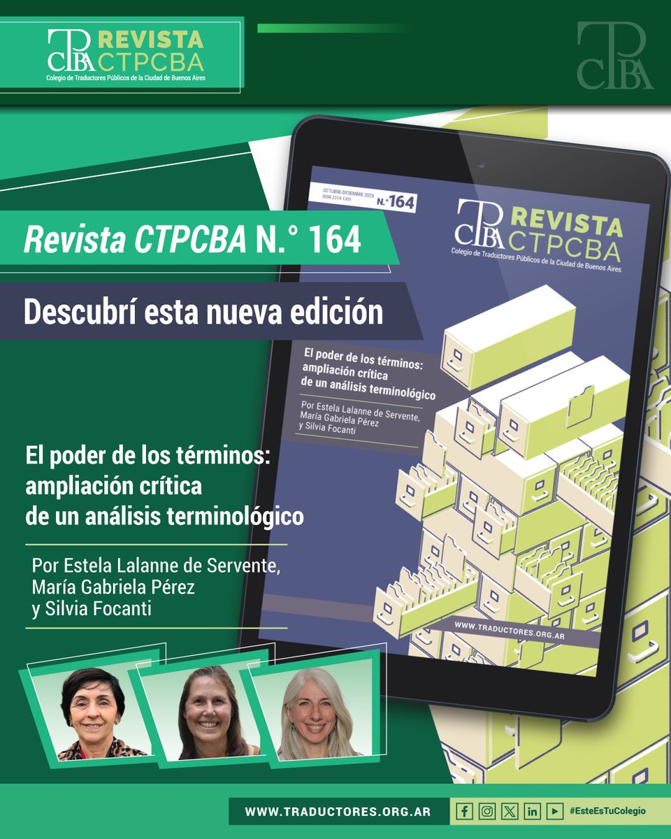 🆕✨ ¡Ya está disponible la última edición de la revista institucional del CTPCBA!

📲⌨️ ¡Leé la revista completa en traductores.org.ar/publico/revist… y compartí tus opiniones con la comunidad del CTPCBA!