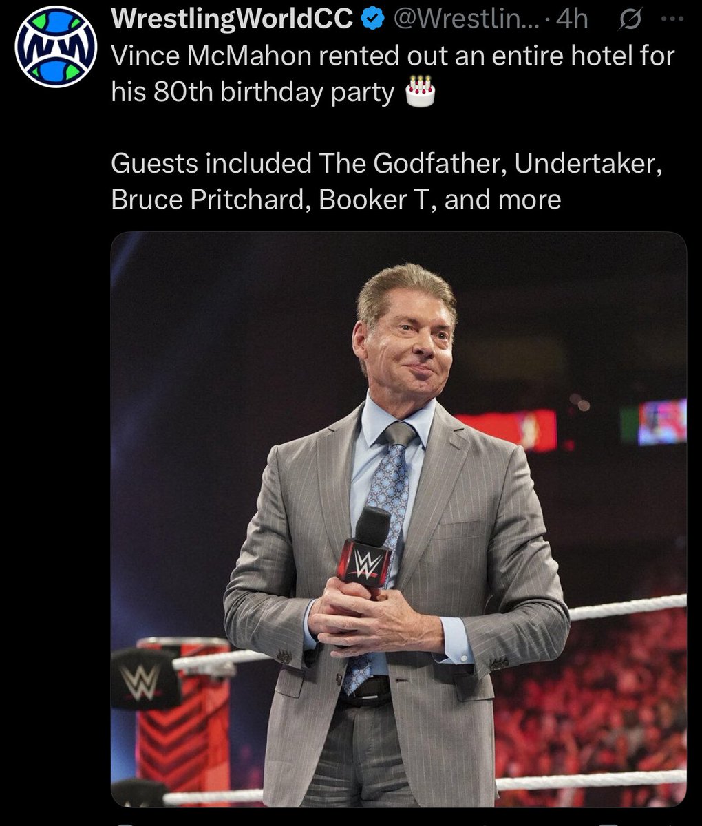 Kephfas's tweet image. More and more wrestlers have been revealed to have attended Vince McMahon’s 80th birthday celebration, in which Vince specifically tried to keep private to protect them.

Needless to say, he is respected by most of the IWC’s favorites, and I’m willing to bet that most of the…