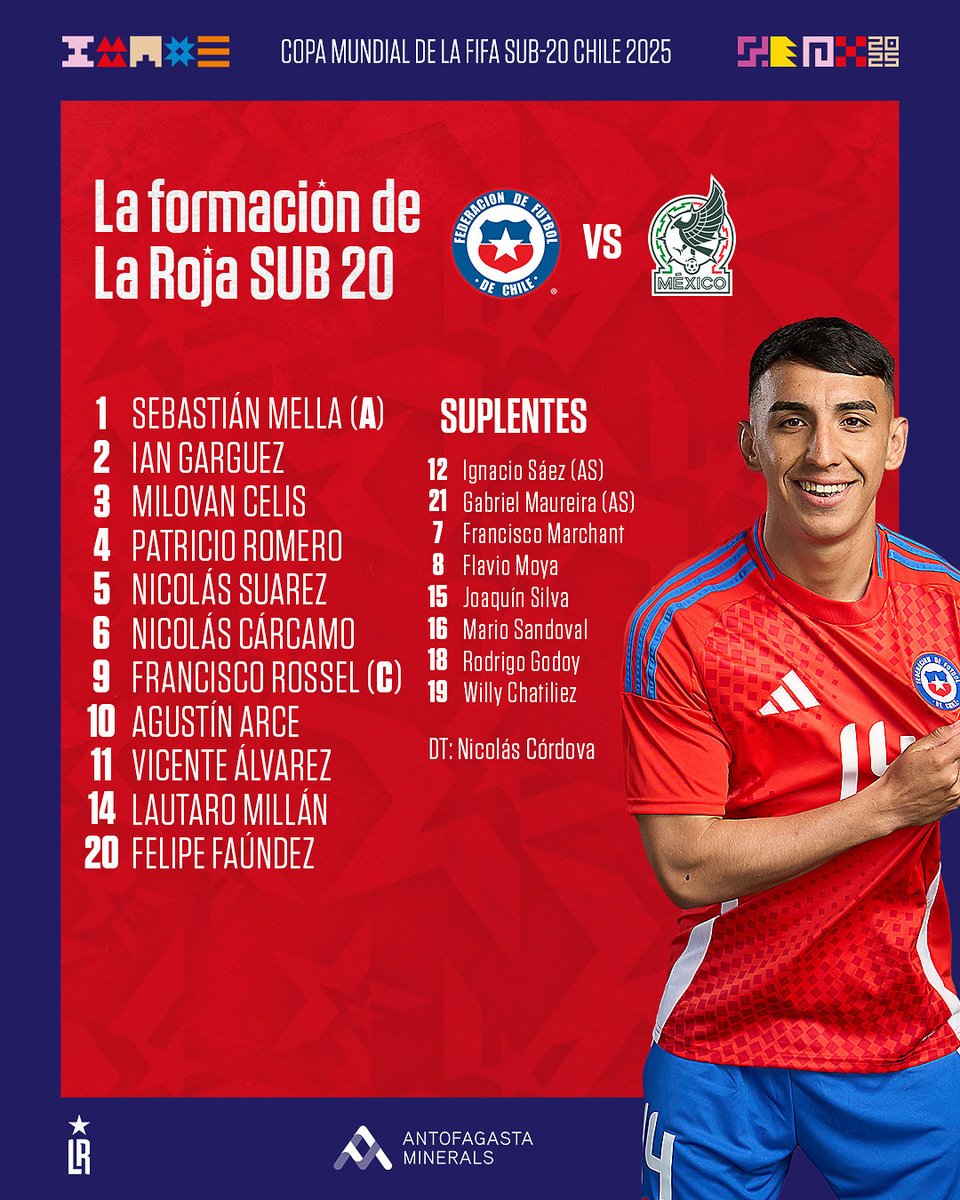 ¡HABEMUS XI DE LA ROJA SUB-20

Este es el once que pone "El Métricas" Córdova para enfrentar a México por los Octavos de Final del Mundial Sub-20

#VamosChile #MundialSub20 #FIFAU20WC
