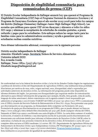 BallingerHigh's tweet image. Good news for our students at Ballinger ISD! edl.io/n2118435