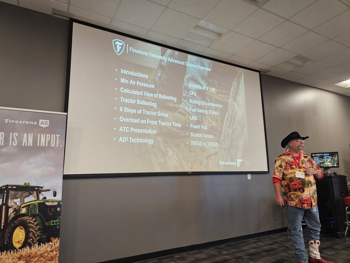Day one of Firestone’s Advanced Ag Tire Training in Des Moines with our instructor Dusty — deep dive into traction, compaction, and how the right tire setup can save serious fuel in the field. 💡
Always learning so <a href="/Tirecraft/">Tirecraft</a> can help #Ontag farmers get more done with less.