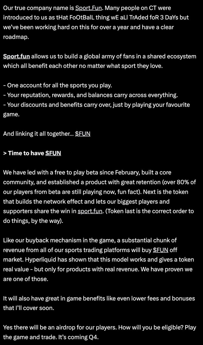 not sure why <a href="/AdamFDF_/">Adam</a> deleted his post, but here’s some <a href="/footballdotfun/">Football.Fun</a> alpha: 

$FUN token and NHL Founders Pack airdrops coming in Q4

@OttoSuwenNFT <a href="/plir21/">David Starsky</a>