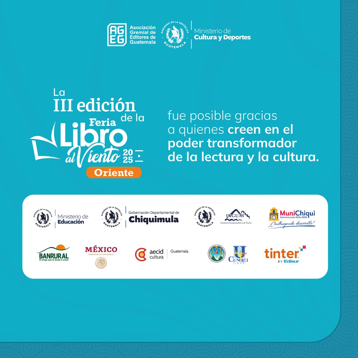 📚 Por tercer año consecutivo celebramos la Feria Libro al Viento Oriente, una fiesta cultural y literaria que se hizo realidad gracias al apoyo de quienes creen en el poder transformador de la lectura y en su magia para unirnos, inspirarnos y hacernos volar. ✨