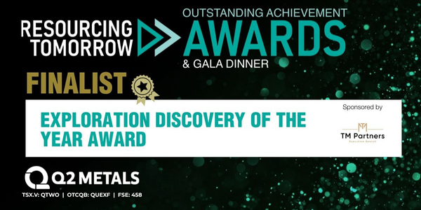 Q2Metals's tweet photo. #ICYMI Q2 Metals is a finalist for @ResourcingTomo's "Exploration Discovery of The Year Award".
The Q2 team will attend the @ResourcingTom (December 2 - 4) and the award winner will be announced at the Gala Dinner on December 4.
$QTWO $QTWO.V $QUEXF #Lithium #CiscoProject https://t.co/LBj83kQpMZ