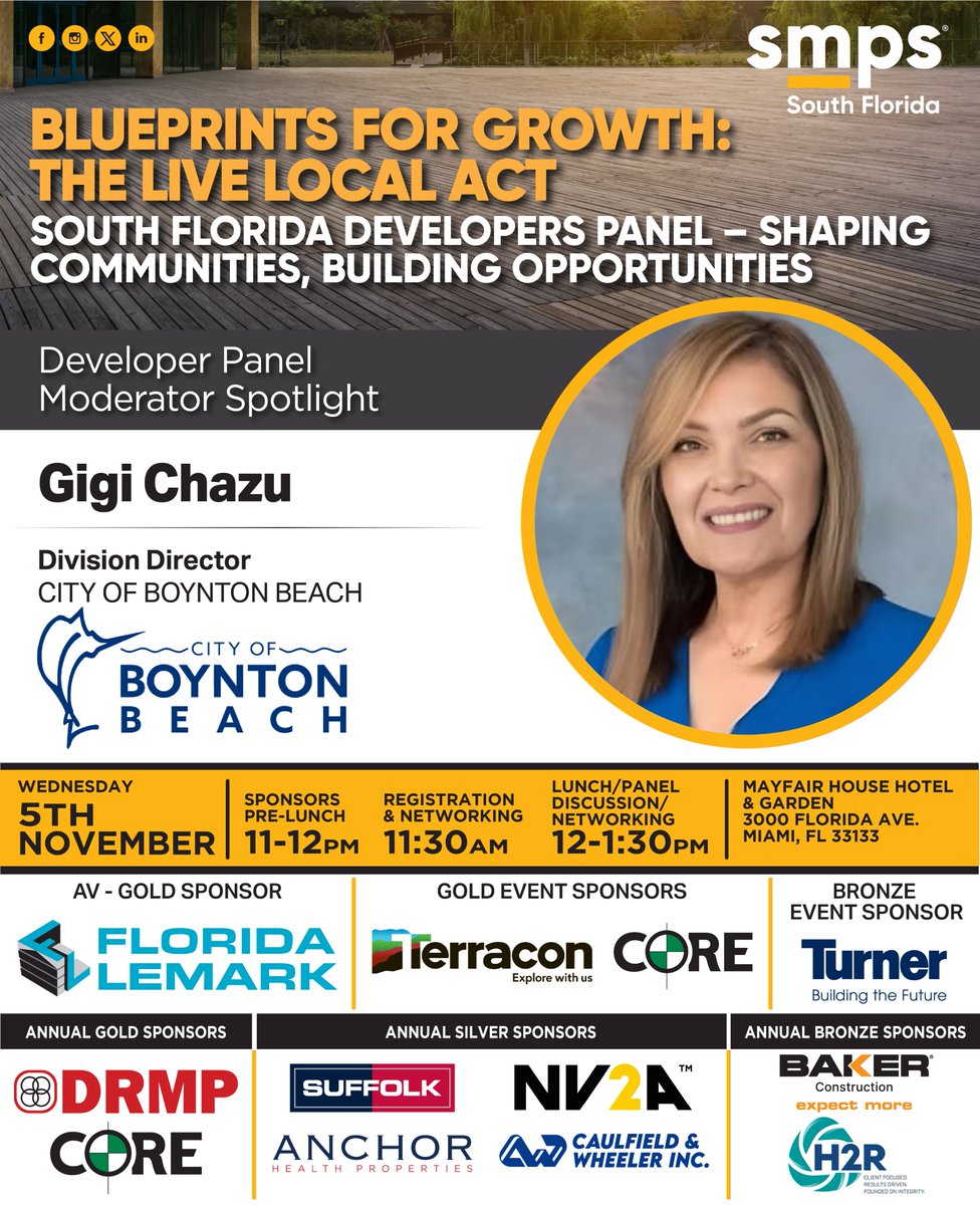 smpsflorida's tweet image. #Developers know the projects, #marketers know how to connect opportunities, and #economicdevelopers focus on long-term community vitality. - Griselle Chazu, Division Director, City of Boynton Beach. Register Today: smpssouthflorida.starchapter.com/meetinginfo.ph…