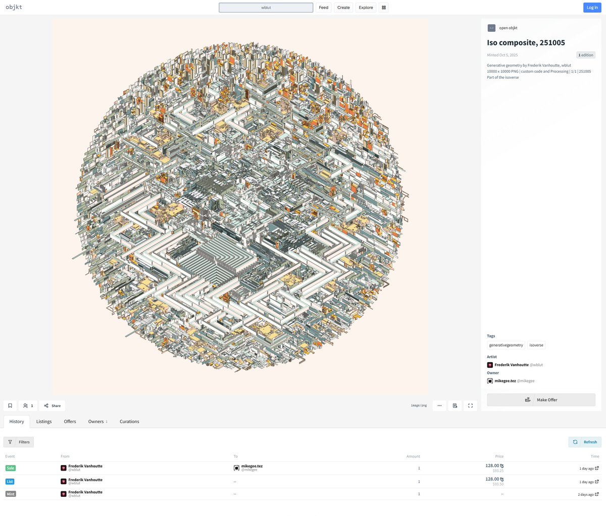 wblut's tweet image. Thank you, @mikegee, this is a rare occasion ♥️
#GenerativeGeometry #isoverse on @objktcom