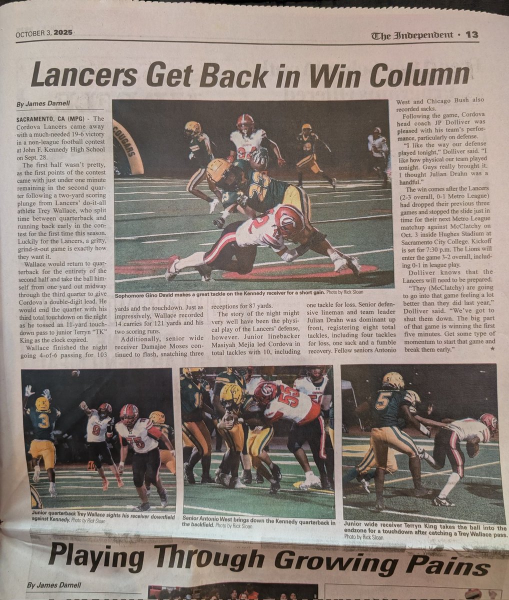 Another feature in last Friday's newspaper. #blessed #ranchoproud #gobigred #quarterback #tothetop  <a href="/chslancerfb/">Cordova High Lancer Football</a> <a href="/CoachDolliver/">JP Dolliver</a> <a href="/tamez209/">Chris Tamez, CSCS</a>