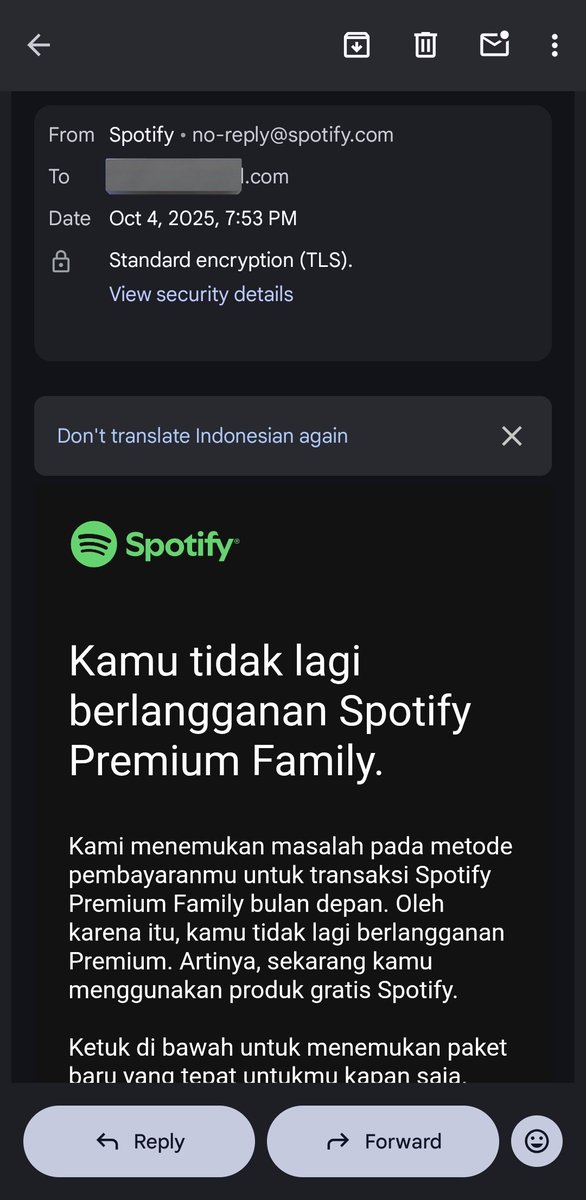 anservt's tweet photo. Halo, @SpotifyID @SpotifyCares @SpotifyCaresID. Kemarin saya subscribe ke Spotify Premium Family pada tanggal 12 September 2025, tetapi di tanggal 4 Oktober 2025 sudah habis padahal belum sebulan. Mohon tindaklanjutnya, yaa. Terima kasih. https://t.co/07kaa92vhE