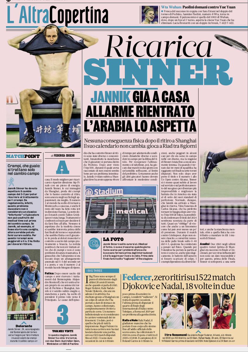 Frank201410's tweet photo. #rassegnastampa un po' così.
@FedeCocchi #MassimoBrizzi
@Gazzetta_it 7/10/2025
#Jannik #Sinner #Musetti #ritiri https://t.co/WNNfr3Blpk