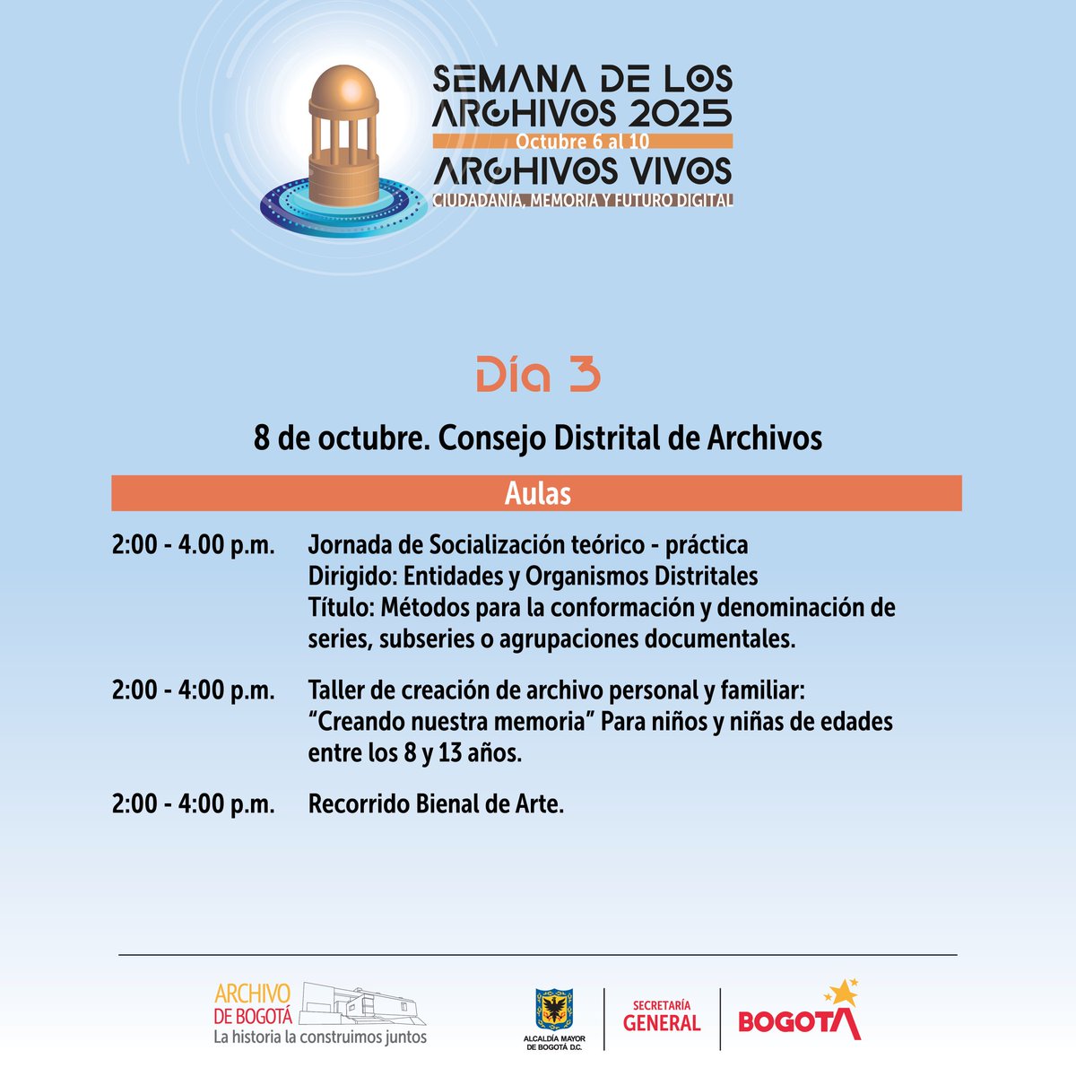 🥳 Prepárate para las actividades de mañana en la tercera jornada de la #SemanaDeLosArchivos2025 ¡Entrada Libre!