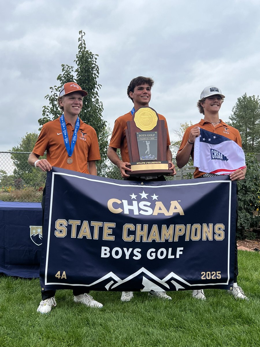 CHSAA's tweet photo. Congratulations to Mead on winning the 4A Boys Golf State Championship, and to Broomfield for finishing second. 
 
Another congratulations to Grand Junction’s Hunter Simmons for taking home medalist honors, and to all 10 of the medalists. https://t.co/kmPNSrmS1k