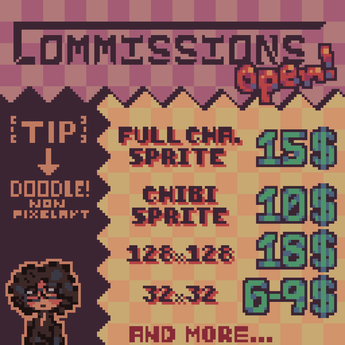 I'm Officially Doing Commissions!!

(More Details And Examples In The Replies!!)
#pixelart #commissionsopen #commissionsopen