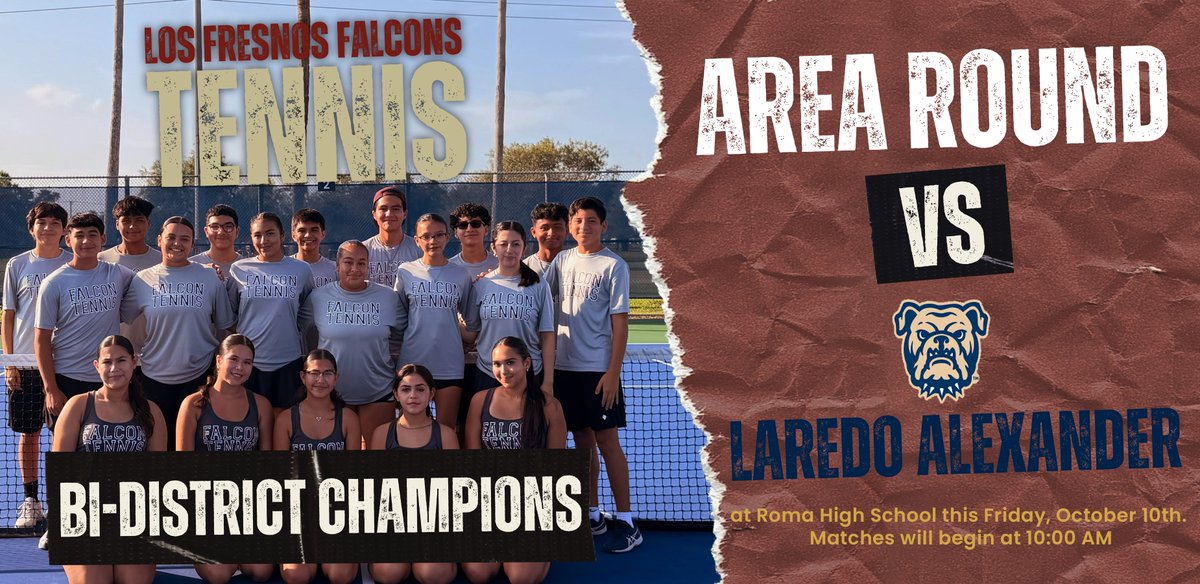 A huge congratulations to the Los Fresnos High School Varsity Tennis Falcons for their dominant 10-2 victory over Weslaco High in the Bi-District Round earlier today!