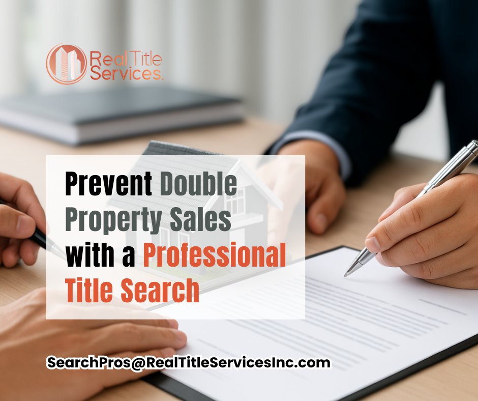 RealTitleServ's tweet image. Can a property be sold twice?
It happens more often than you think.

A professional Title Search from Real Title Services ensures every sale is verified and legitimate.

📩SearchPros@RealTitleServicesInc.com

#TitleSearch #PropertyVerification #RealEstate #DoubleSalePrevention