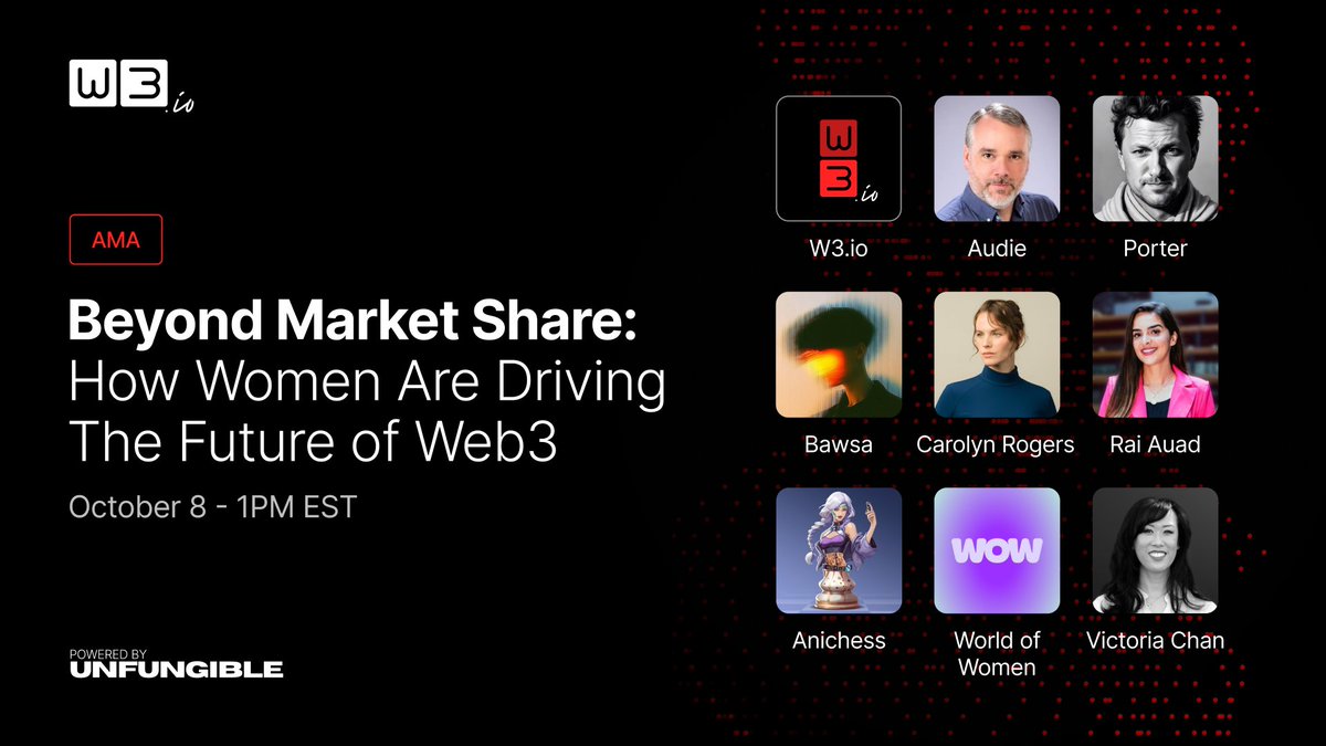 w3arew3's tweet image. Beyond Market Share: How Women Are Driving the Future of Web3
We’re going live on X Spaces Wednesday, October 8th at 11:00 AM ET.
Set your reminders below 👇🏽