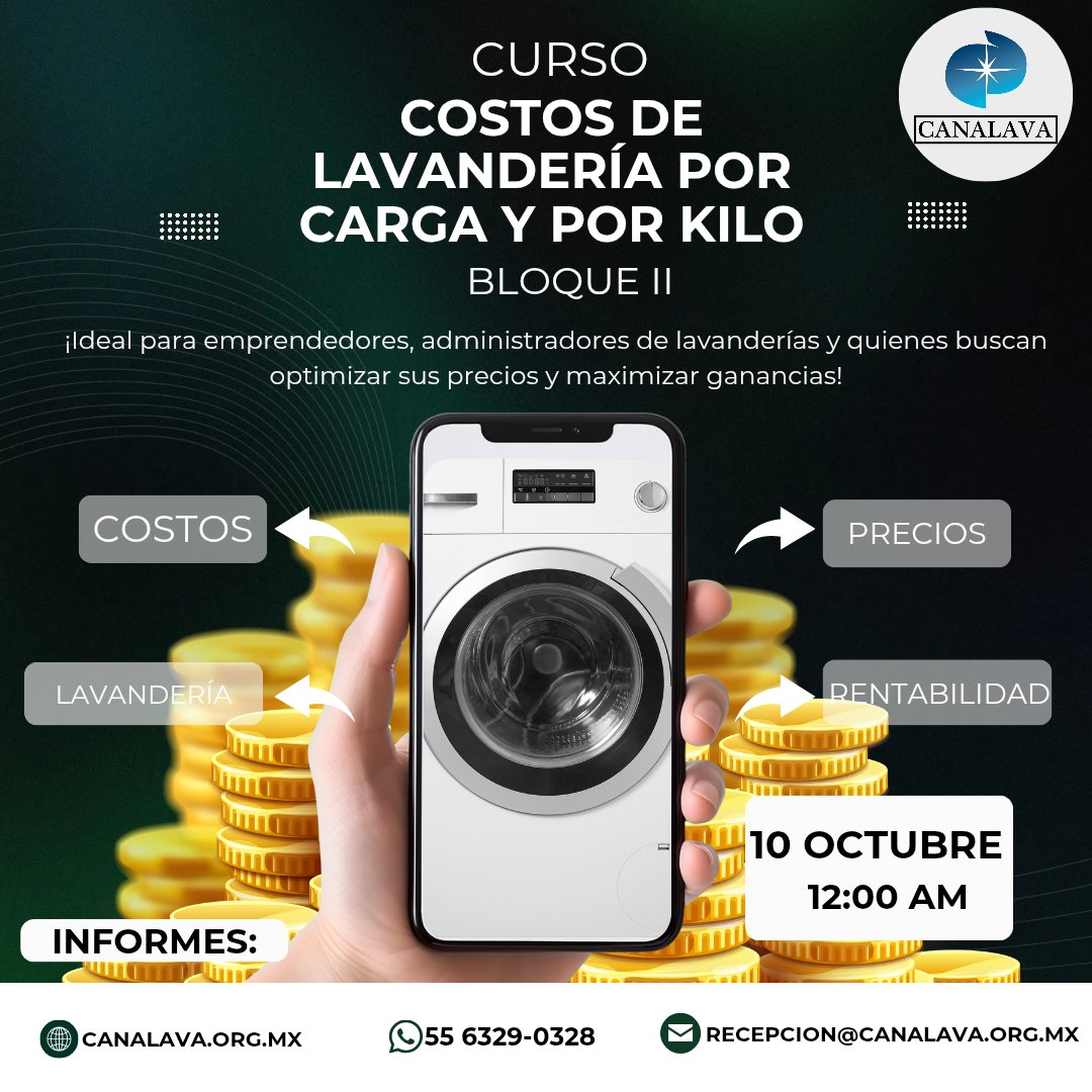 CANALAVA's tweet image. 🔔 ¡ATENCIÓN LAVANDERÍAS! Llega el BLOQUE 2 del Curso de Costos 🔔
📌 Costos de Lavandería por Carga y por Kilo – BLOQUE 2

¿Tomaste el primer bloque y quieres seguir profundizando?
¿Te lo perdiste y quieres aprender a hacer rentable tu lavandería?
👉 ¡Este bloque es para ti!