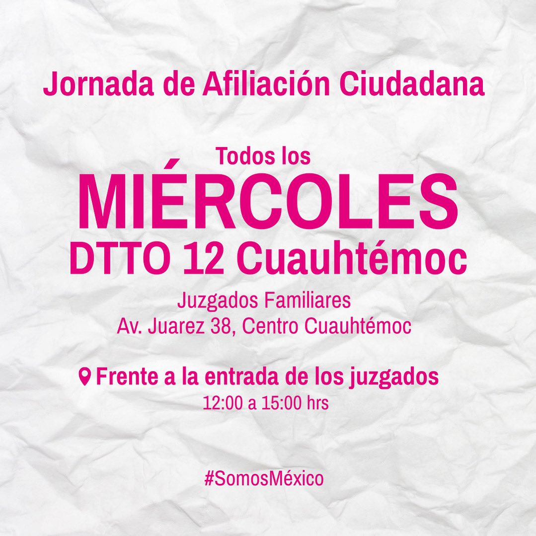 RicardoParadaR's tweet image. 📢Participa en la Jornada de Afiliación Ciudadana
Todos los MIÉRCOLES DTTO 12
📍Juzgados Familiares

Por el México que queremos

#AfilatónNacional #SomosCDMX