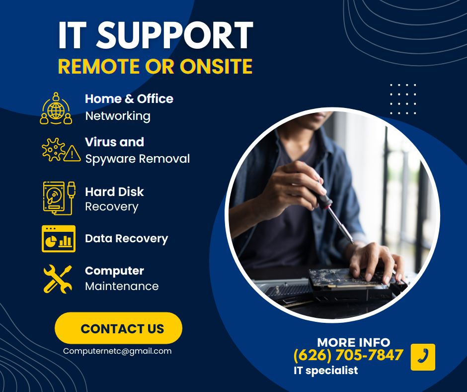 computerNETC's tweet image. Get your tech running smoothly with ComputernetC! 
Professional IT service — remote or onsite. computernetc@gmail.com
 626-705-7847