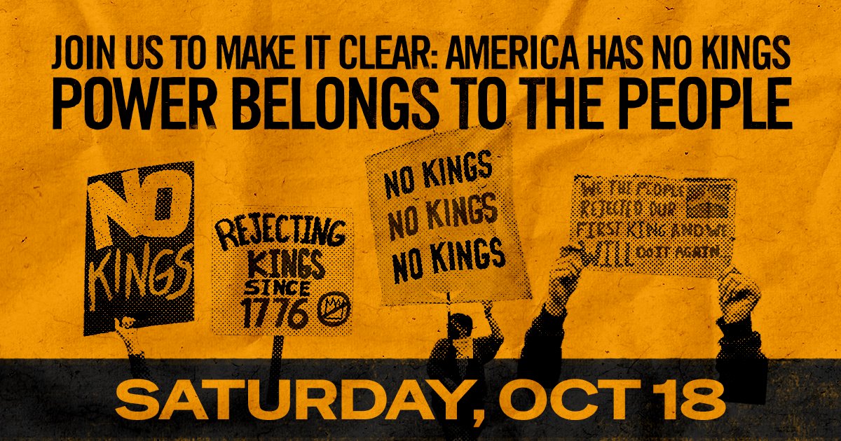 We’re calling on our friends and neighbors to unite and rise for democracy on October 18. We're rallying to support the Bill of Rights, oppose federal overreach, and reject cuts to essential services. Find a protest near you at nokings.org and SHOW UP. #UniteAndRise