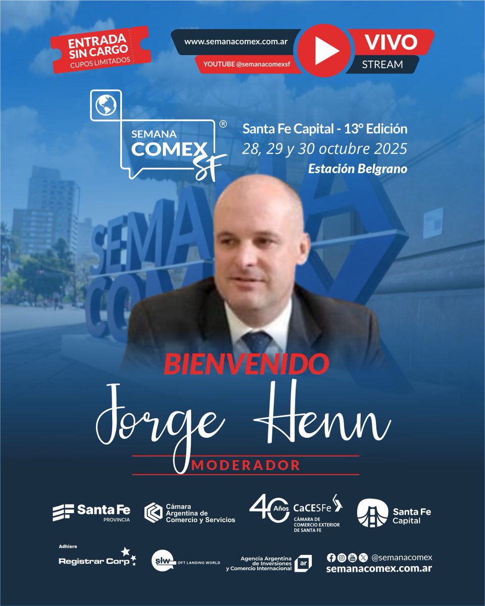 BIENVENIDO JORGE HENN
📷Te esperamos en nuestra 13º edición con más novedades
📷semanacomex.com.ar
Invitan
@gobsantafe @cacesfe @cacteinforma @santafecapitalok @registrar_corp
@promocionarg @CristianHoffmannok @ecam <a href="/jorgehenn/">Jorge Antonio Henn</a> 
#semanacomex