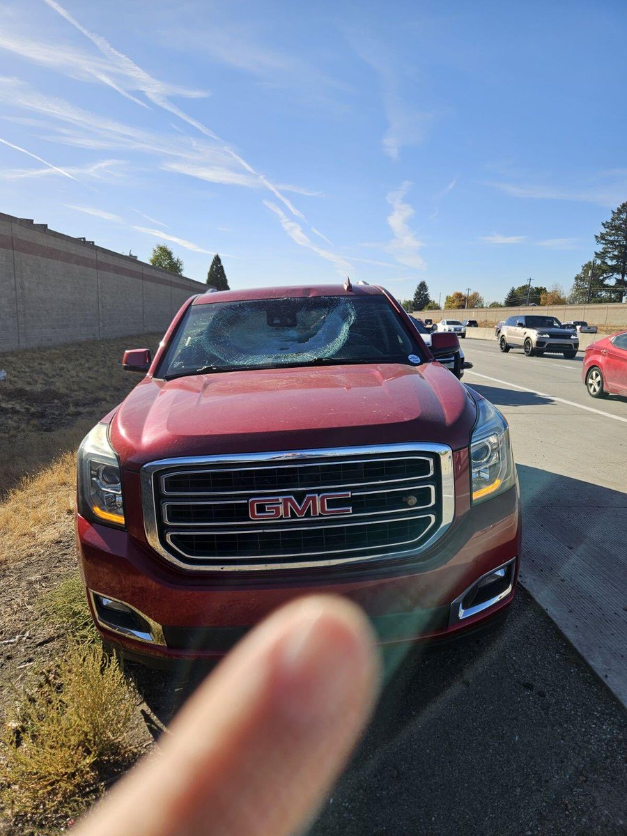 Traffic alert East I-90 MP 293 vehicle collision report. Troopers arrived and found a Red pickup pulling a flatbed trailer suffered a catastrophic wheel failure. It struck the victim vehicle. No injuries, everyone is on right shoulder.