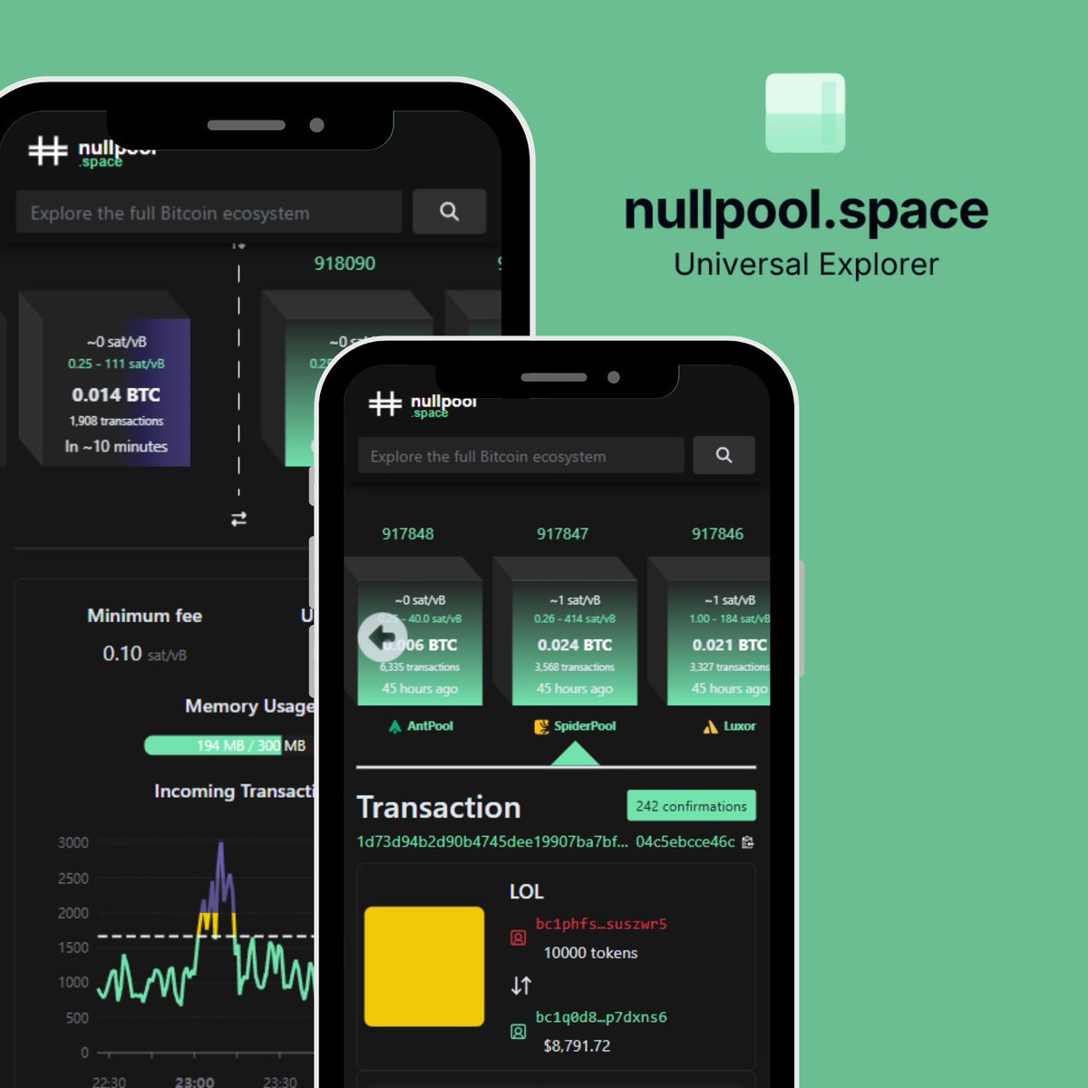 theblacknode's tweet image. Introducing nullpool.space #⃣
The Universal Explorer for Bitcoin is live.
Every block, address, transaction and brc-20 operation with the simplicity Bitcoin deserves.