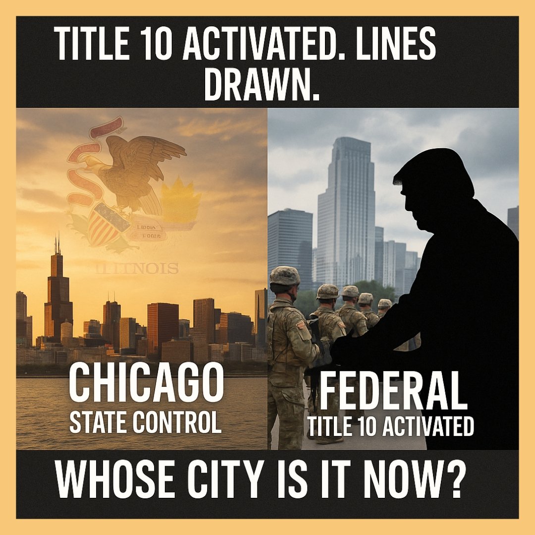 MAGAMicki's tweet photo. TITLE 10 has entered the chat. ๐บ๐ธ
Texas Guard just rolled into Chicago โ federalized, not invited.
When states refuse to protect law enforcement or federal property, the President *can* step in.
And he just did.
#Title10 #Chicago #TexasGuard #LawAndOrder https://t.co/HYn7V2kR71