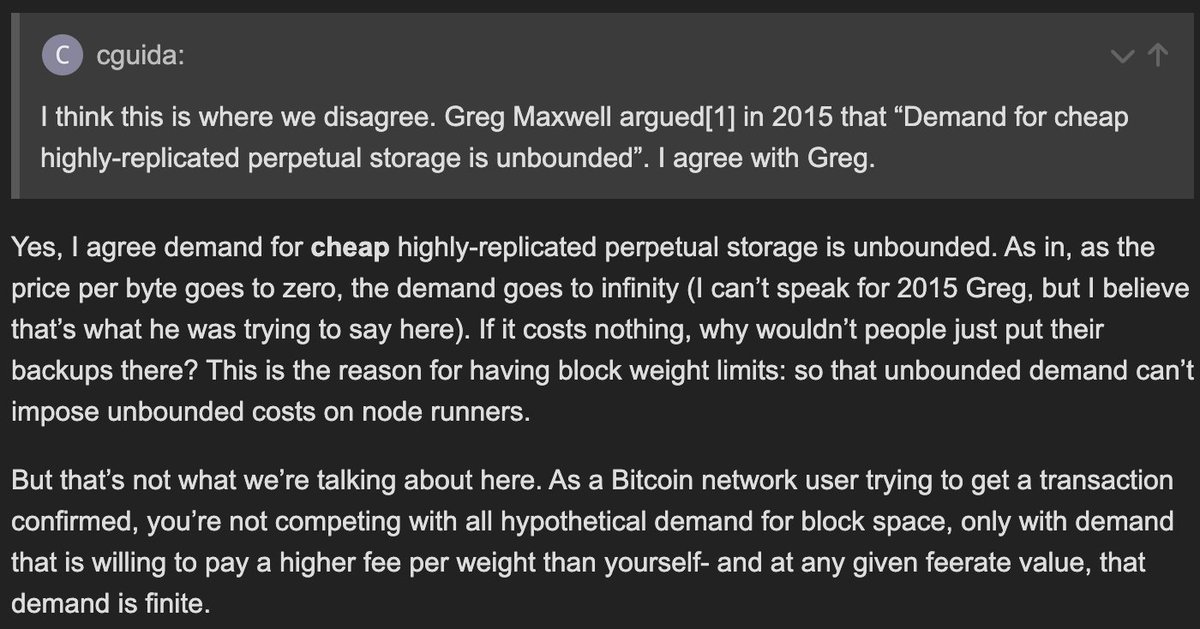 bitschmidty's tweet image. Pieter Wuille recently responded to questions and criticisms around his perspectives about spam and OP_RETURN...
First, Pieter commented about demand for blockchain storage being infinite