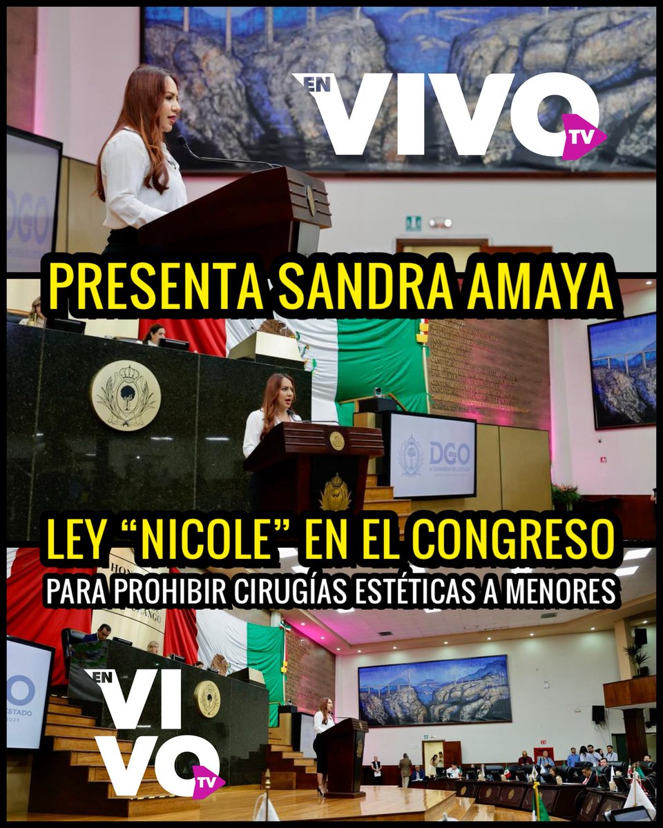 Iván Soto EnVivo (@ivansottoh) on Twitter photo 🚫💉 Presentan en Durango la “Ley Nicole” para prohibir cirugías estéticas en menores de edad
La diputada local Sandra Amaya <a href="/Sandra12Amaya/">Sandra Amaya</a> llevó al Congreso del Estado la iniciativa conocida como “Ley Nicole”, inspirada en la historia de Paloma Nicole Arellano, adolescente 🚫💉 Presentan en Durango la “Ley Nicole” para prohibir cirugías estéticas en menores de edad
La diputada local Sandra Amaya <a href="/Sandra12Amaya/">Sandra Amaya</a> llevó al Congreso del Estado la iniciativa conocida como “Ley Nicole”, inspirada en la historia de Paloma Nicole Arellano, adolescente