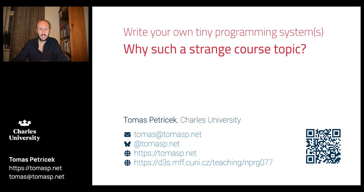 tomaspetricek's tweet photo. I'm teaching 𝗪𝗿𝗶𝘁𝗲 𝘆𝗼𝘂𝗿 𝗼𝘄𝗻 𝘁𝗶𝗻𝘆 𝗽𝗿𝗼𝗴𝗿𝗮𝗺𝗺𝗶𝗻𝗴  𝘀𝘆𝘀𝘁𝗲𝗺(𝘀)! again. I'll be posting the videos &amp; tasks on  YouTube too.   

In the first lecture, I explain what's a tiny system, why write one and  show plenty of demos! https://t.co/mwLP5a2mbt