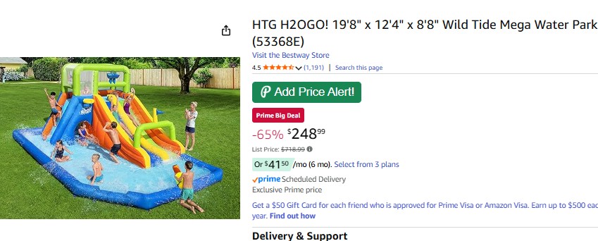 D26585421D's tweet image. 65% OFF – Sell Out Risk or price will change! 

Amazon has the H2OGO! Wild Tide Mega Water Park (19&apos;8&quot; x 12&apos;4&quot; x 8&apos;8&quot;) for $248.99 – sells for $600+ elsewhere! 

amzn.to/3VR05Zk
ad

#AmazonDeals #WaterPark #SummerFun #BackyardDeals