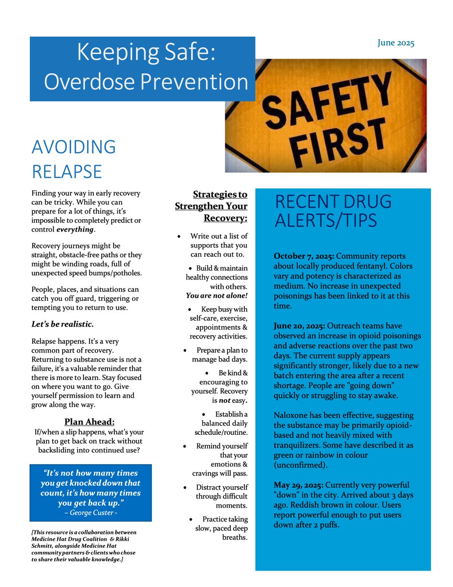 palliser_FOM's tweet photo. RECENT DRUG ALERTS/TIPS Update for Medicine Hat and southern Alberta (May to October, 2025)
Please review and distribute this information appropriately.
More information at: https://t.co/3lCv77pJfU
#MedHat #KeepingSafe #OverDosePreventionPlease #MHDrugCoalition https://t.co/tZ5ov3cKkG
