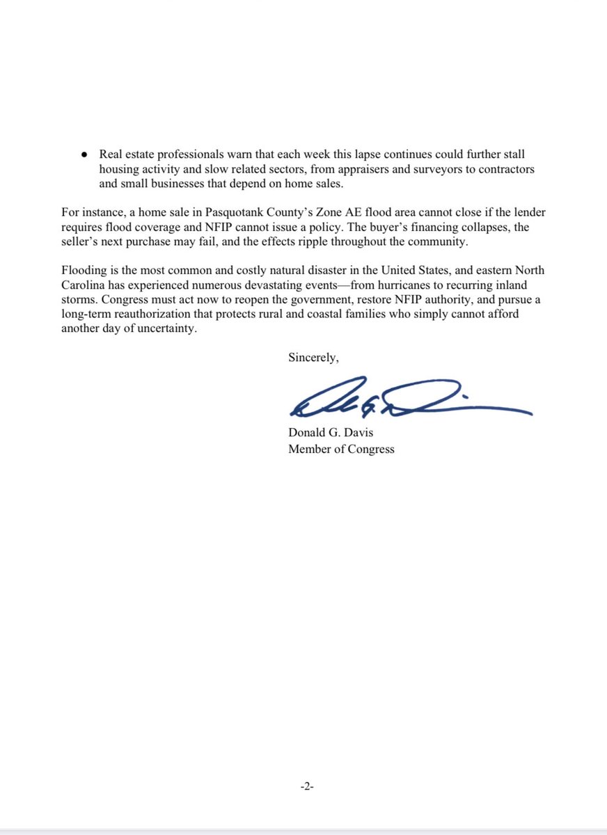 RepDonDavis's tweet image. The National Flood Insurance Program is the largest residential flood-insurance program in the country. In NC-01, there are an estimated 11,614 policies in effect through the program, covering about $3.22 billion in insured value.

Homebuyers, sellers, and small businesses face…