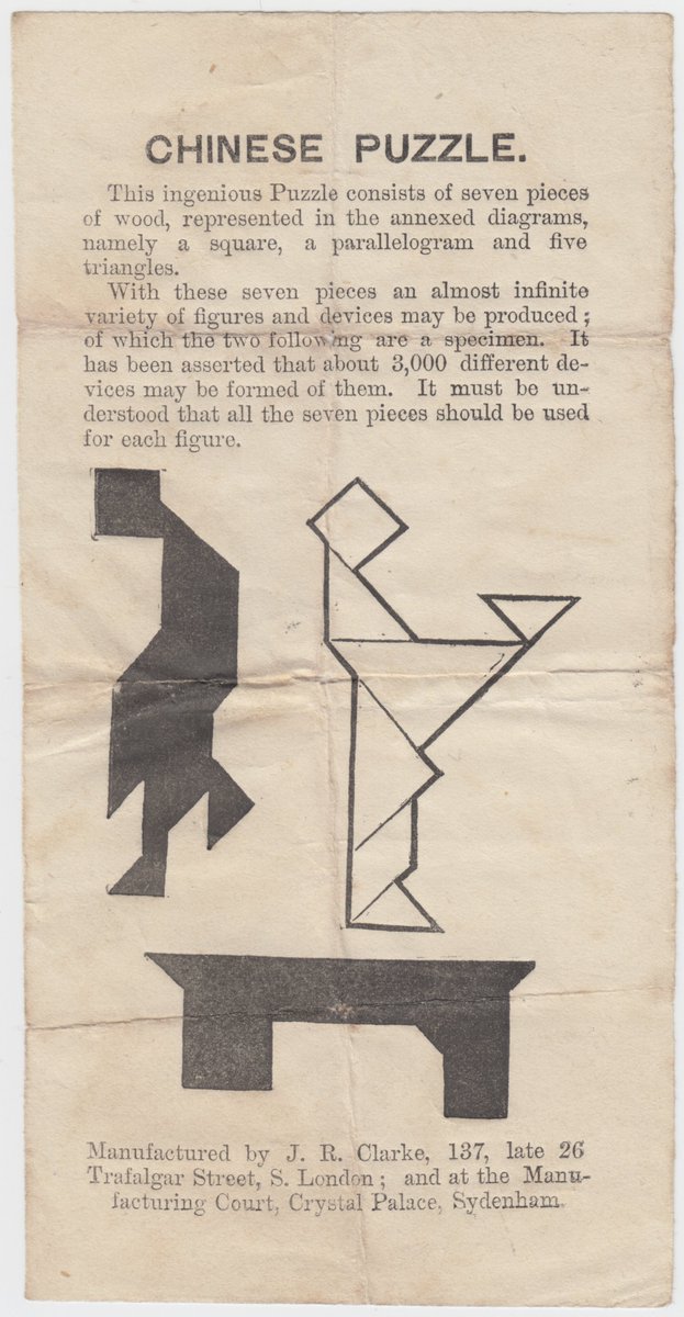 System11b's tweet image. Here&apos;s something interesting I picked up, I&apos;ve always enjoyed Tangram - this one is over 100 years old, in a Tunbridgeware box (19th century).  At the bottom we can see the maker sold these at The Crystal Palace, after the building was relocated to Sydenham in 1854.

I think this…