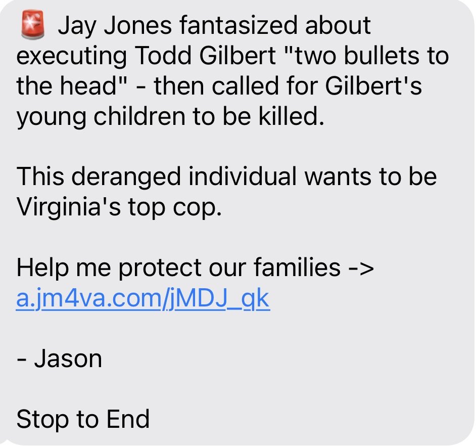 jrl_josh's tweet image. Attorney General Miyares sent out messages highlighting Jay Jones’ nasty comments once again.

Jones isn’t going to be able to escape this one.

We will keep hammering him for his disgusting comments.