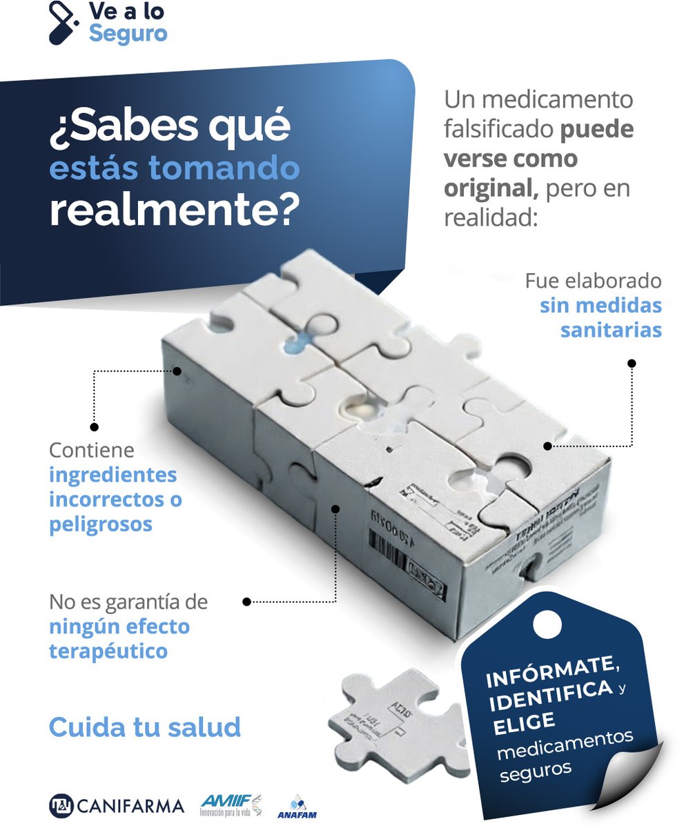 💊 Un buen empaque no es garantía de un producto confiable.

Los medicamentos falsificados pueden verse como uno original, pero no te confundas, consumirlos pone en riesgo tu salud y la de tu familia.

No pongas en juego lo más valioso: tu vida.
Compra sólo en establecimientos