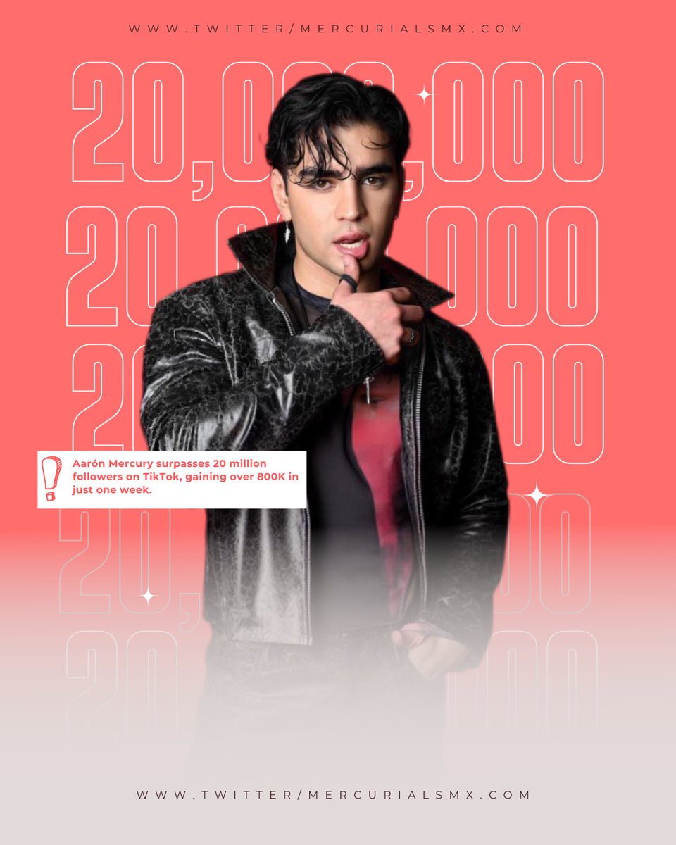 MercurialsMx's tweet photo. Aarón Mercury (@ArnMercurio) supera los 20 Millones de seguidores en Tik Tok, Sumando más de 800k seguidores en la última semana. https://t.co/QuJezdvrFn