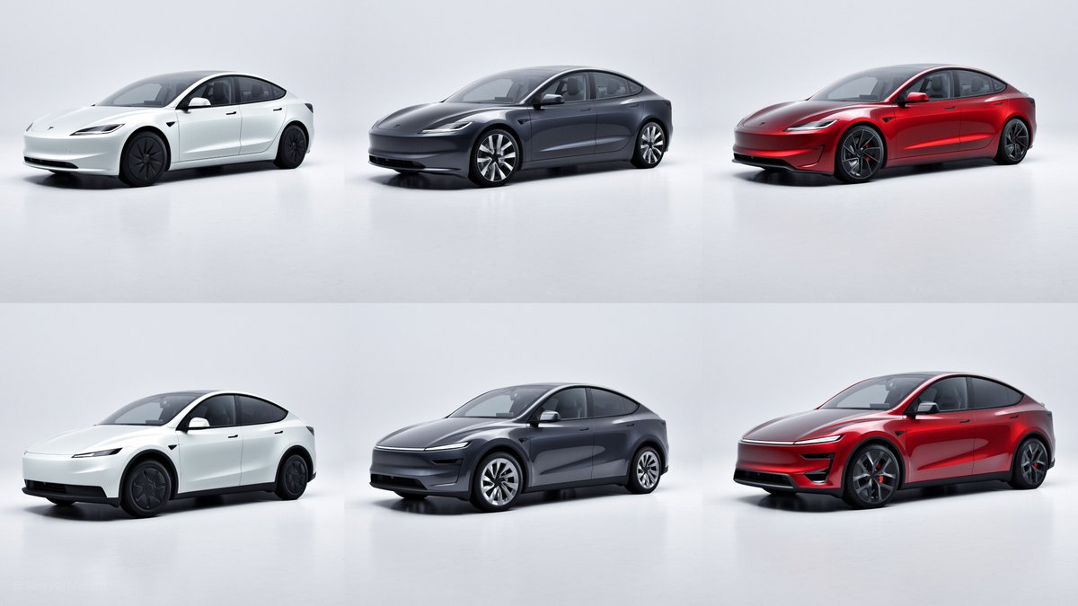 SawyerMerritt's tweet photo. Tesla's new Model 3 and Model Y vehicle lineup. https://t.co/n5gaqOQKlY