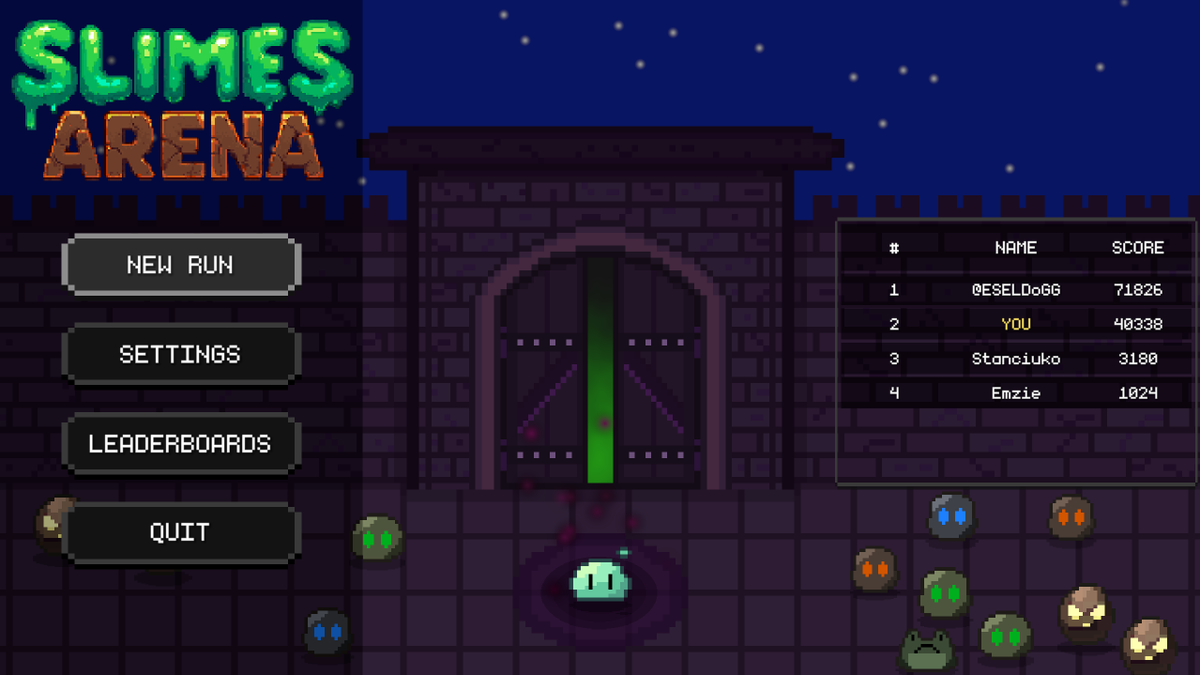 MonorunStudio's tweet photo. Just added leaderboards to Slimes Arena and someone already demolished my best run. What can I say, gg! https://t.co/sZNybbNgpN