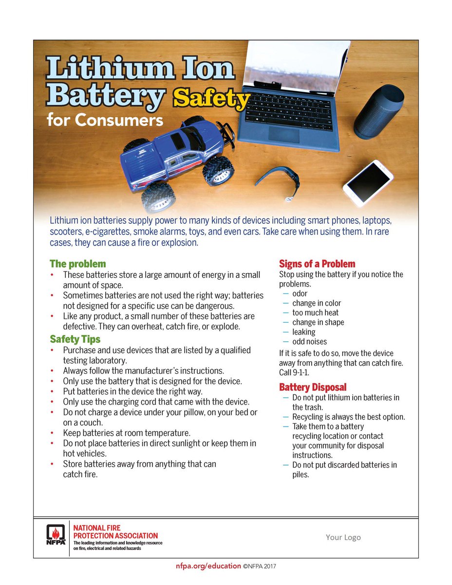 Oz_Prevention's tweet photo. Many holiday gifts may contain lithium ion batteries. Check out this #FireSafety info from @NFPA for tips on charging, storing &amp; recycling these batteries, then share what you learn with friends &amp; family. #FirePreventionWeek https://t.co/LwztfN4u05
