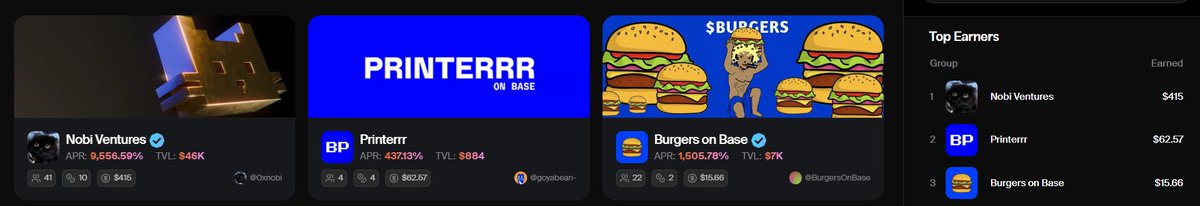 The PRINTERRR Group on <a href="/flaunchgg/">ƒlaunch</a> is in the #2 spot. Come stake $BP to join. Earn yield.
Create coins and members share profits.