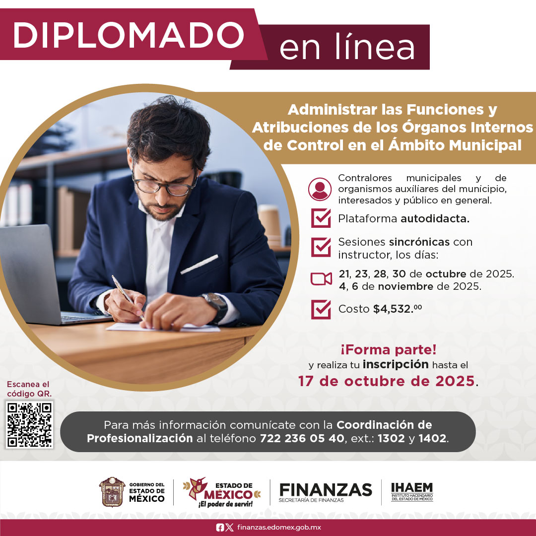 Conoce el diplomado en línea: “Administrar las Funciones y Atribuciones de los Órganos Internos de Control en el Ámbito Municipal”

👥 Dirigido a Contralores municipales y público en general.
💻Clases sincrónicas |  Costo accesible

Más detalles en: bit.ly/44bGMz7