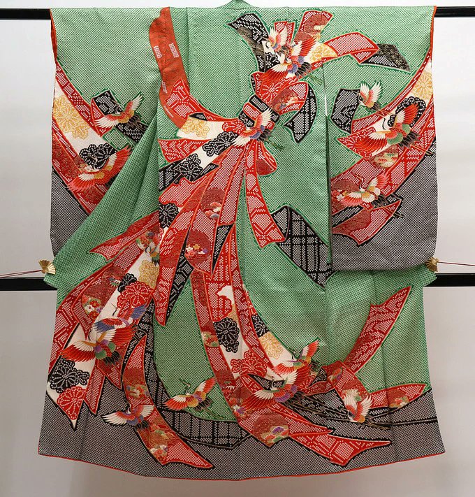 S*i様 単衣 縮緬 紅型 正絹 藍の素敵な鳥 U-8687 正絹単衣網干波千鳥縮緬楊柳手描き京風はんなり