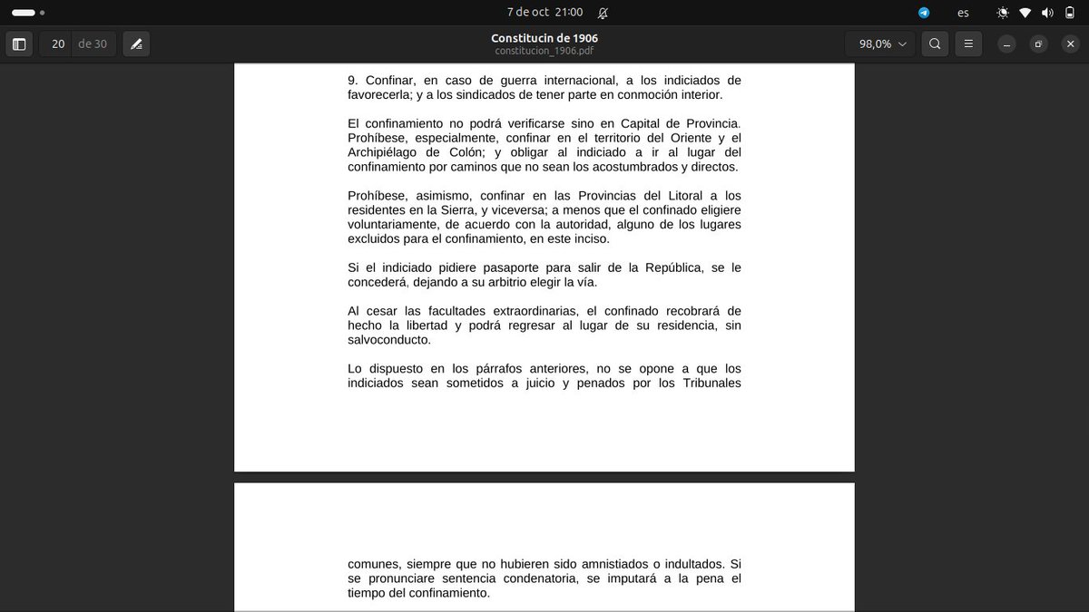 santidavid's tweet photo. Hasta la constitución de 1998, los gobiernos podían usar el estado de emergencia para confinar personas fuera de su hogar habitual, pero se prohibía confinar en #ElOriente o en #Galápagos, o en la región distinta del confinado.
Consta así desde la constitución de 1878 (postGGM): https://t.co/C9vC7UD2RB