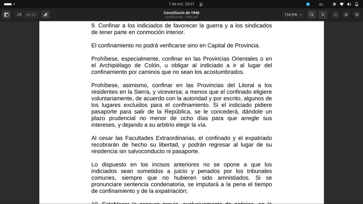 santidavid's tweet photo. Hasta la constitución de 1998, los gobiernos podían usar el estado de emergencia para confinar personas fuera de su hogar habitual, pero se prohibía confinar en #ElOriente o en #Galápagos, o en la región distinta del confinado.
Consta así desde la constitución de 1878 (postGGM): https://t.co/C9vC7UD2RB
