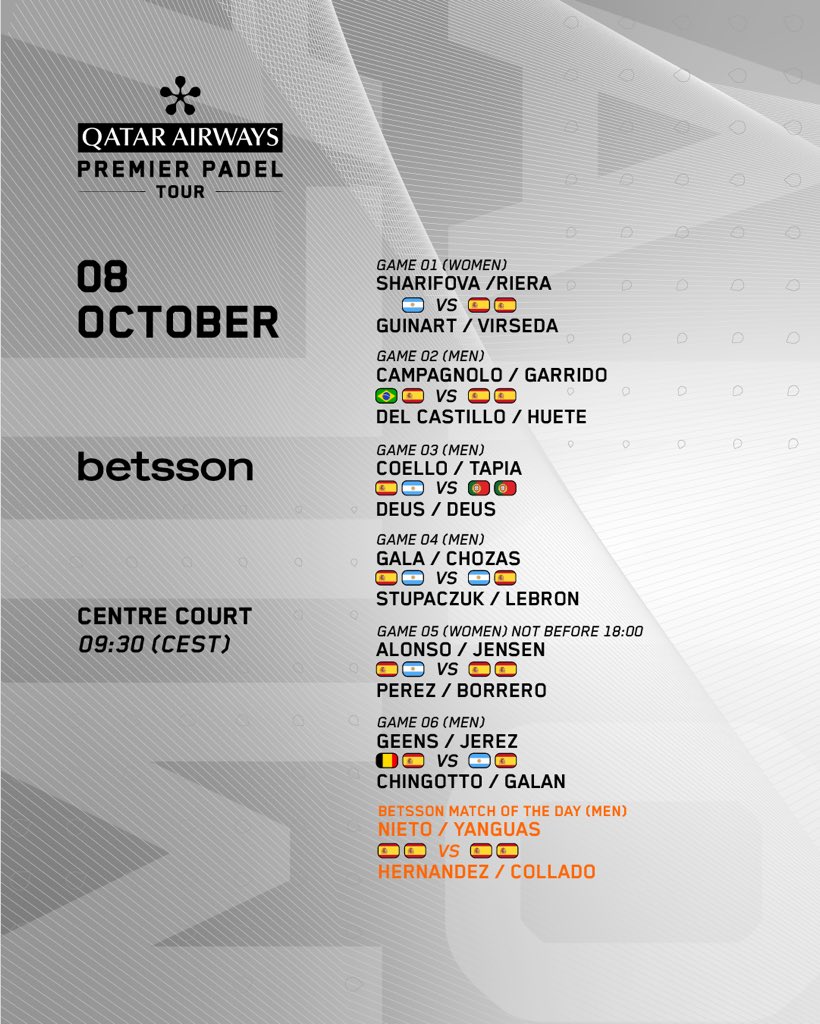premierpadel's tweet photo. Getting serious 🫡🔥

⏰ Swipe for timezones
📺 Where to watch: https://t.co/DBxy82JRWv 
📊 Livescore &amp; results: https://t.co/L2kkUELuQa 

#OyshoMilanPremierPadelP1 #PremierPadel https://t.co/aPfJ7qcMzp
