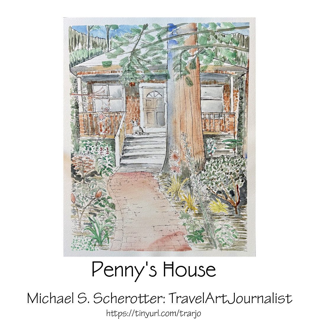 I just delivered this commission after painting it plein-air yesterday afternoon. It was super fun painting this craftsman house with a huge redwood in front of it. 

#art #creative #watercolor #lineandwash #artcommissions